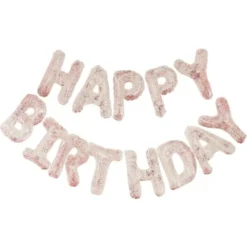 Happy Birthday Ballonger med Rosa Glitter