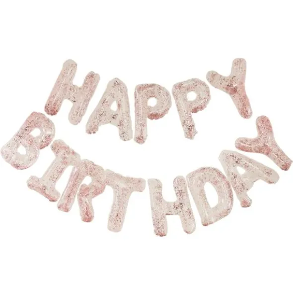 Happy Birthday Ballonger med Rosa Glitter