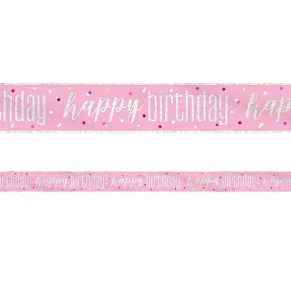 Happy Birthday Banderoll Rosa & Silver