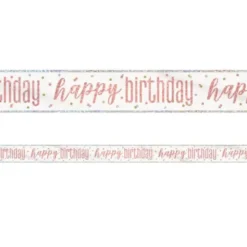 Happy Birthday Banderoll Vit & Roséguld