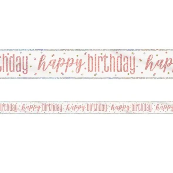 Happy Birthday Banderoll Vit & Roséguld