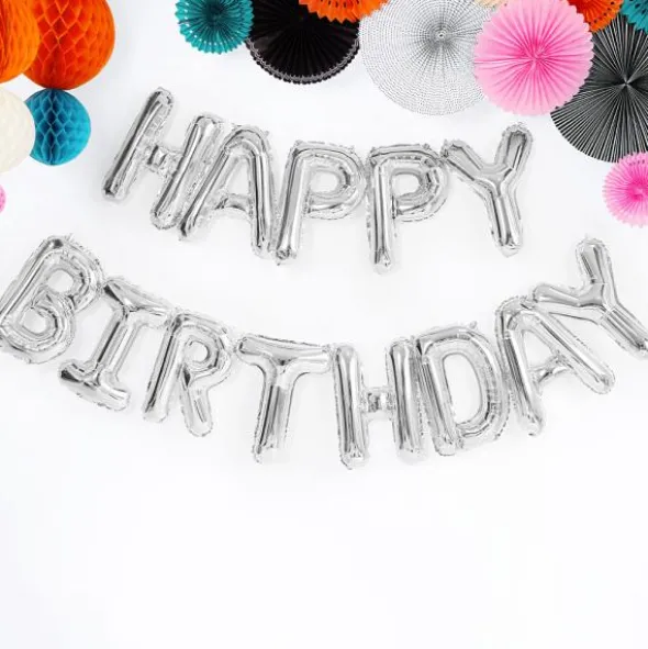 Happy Birthday Bokstavsballonger Silver