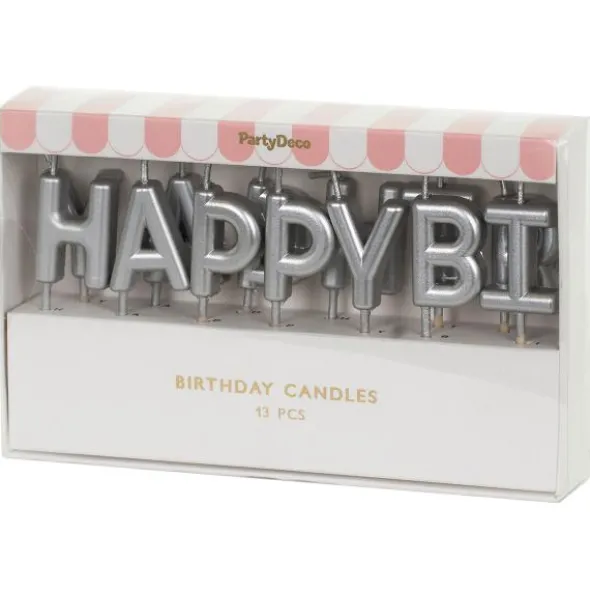 Happy Birthday Bokstavsljus Silver