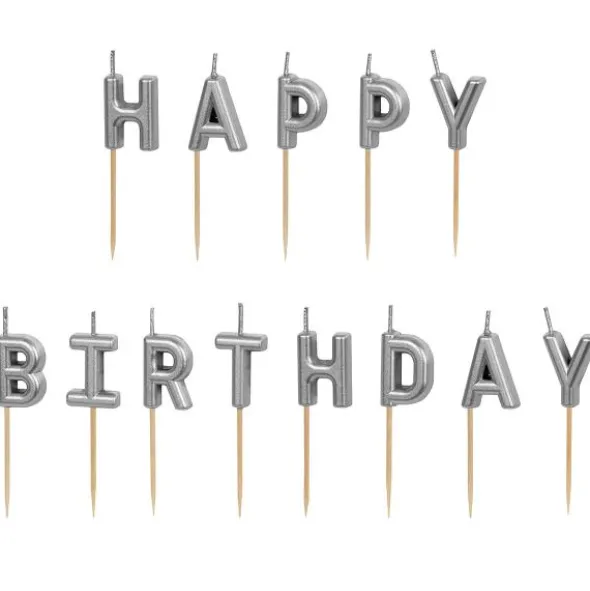 Happy Birthday Bokstavsljus Silver