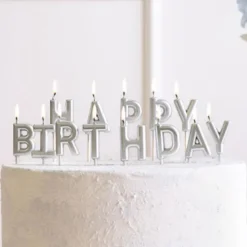 Happy Birthday Bokstavsljus Silver