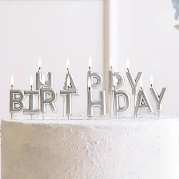 Happy Birthday Bokstavsljus Silver