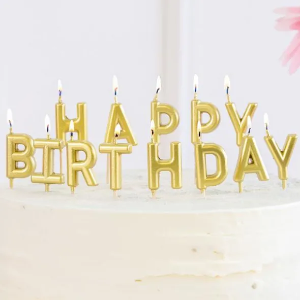 Happy Birthday Bokstavsljus Guld