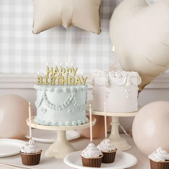 Happy Birthday Bokstavsljus Guld