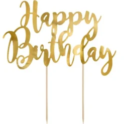 Happy Birthday Cake Topper Guld