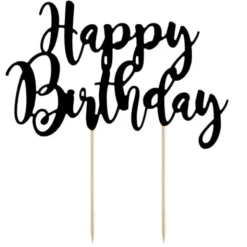 Happy Birthday Cake Topper Svart