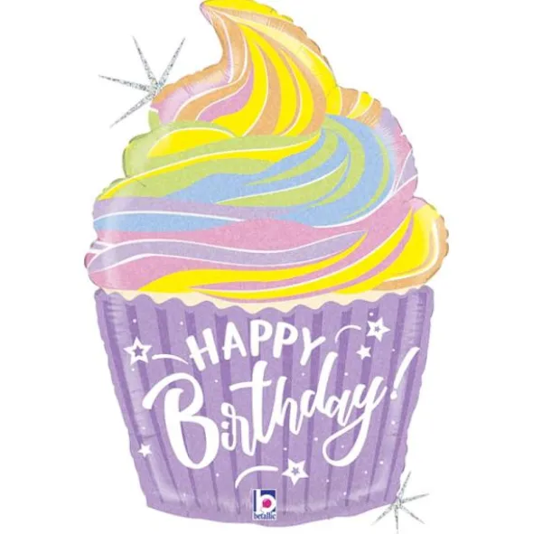 Happy Birthday Cupcake Ballong Holografisk