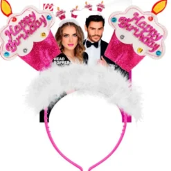 Happy Birthday Diadem med Glitter Rosa
