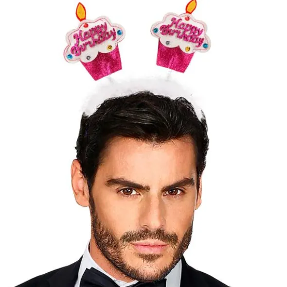 Happy Birthday Diadem med Glitter Rosa