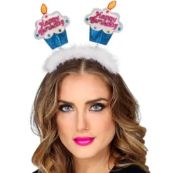 Happy Birthday Diadem med Glitter Blå