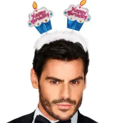 Happy Birthday Diadem med Glitter Blå