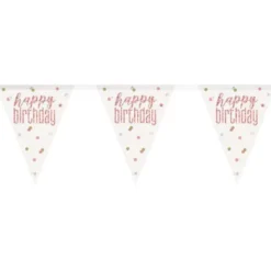 Happy Birthday Flaggirlang Vit & Roséguld