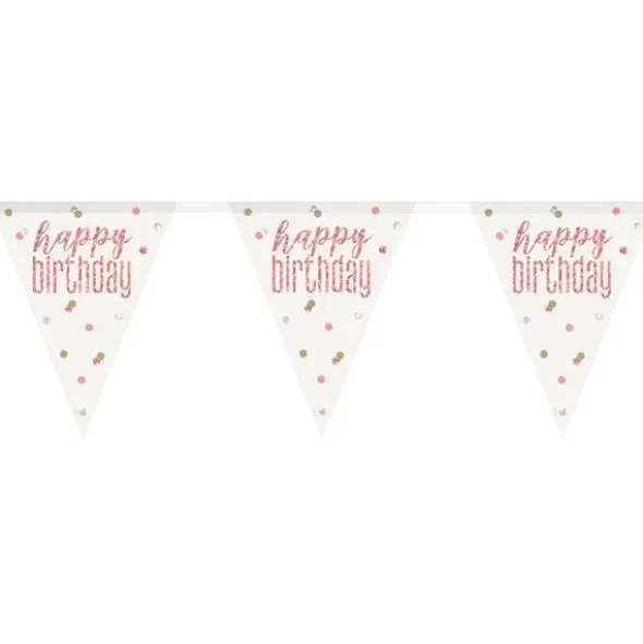 Happy Birthday Flaggirlang Vit & Roséguld