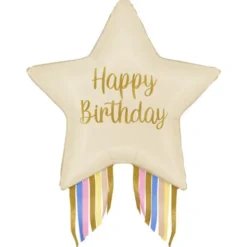 Happy Birthday Folieballong Stjärna med Fransar