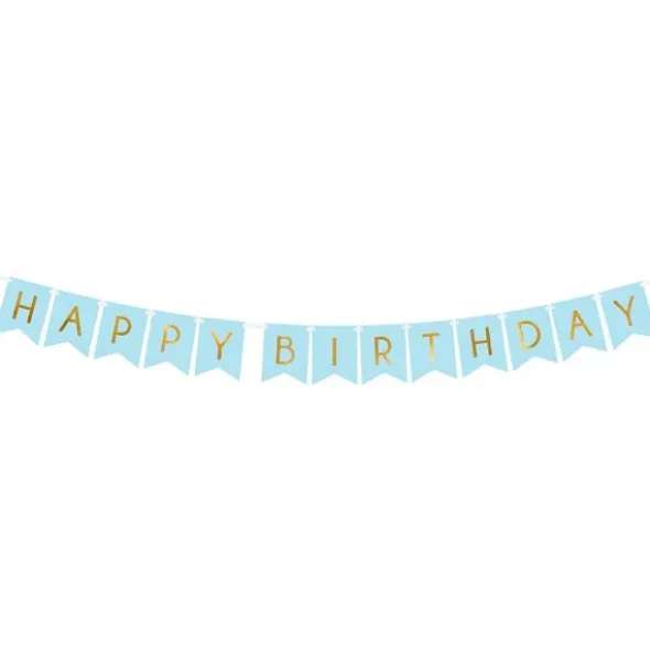 Happy Birthday Girlang Ljusblå & Guld