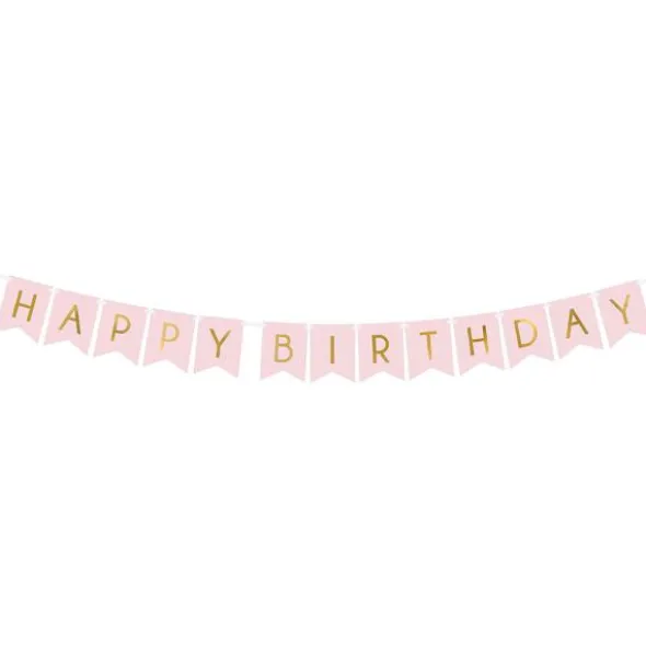 Happy Birthday Girlang Ljusrosa & Guld