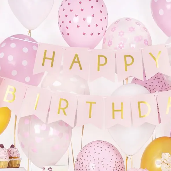 Happy Birthday Girlang Ljusrosa & Guld