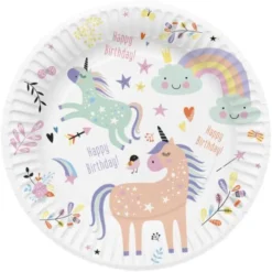 Happy Birthday Papptallrikar Unicorns & Rainbows