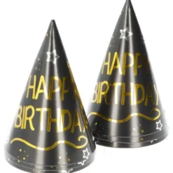 Happy Birthday Partyhattar Svart 6-pack