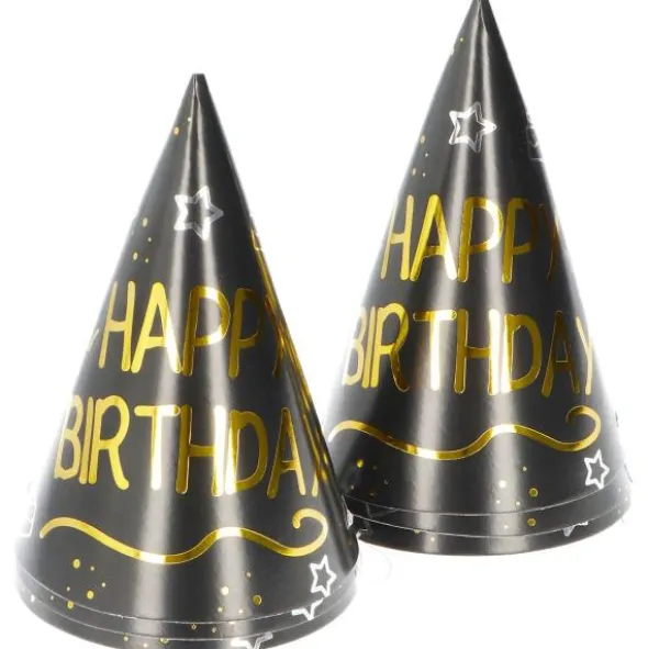 Happy Birthday Partyhattar Svart 6-pack