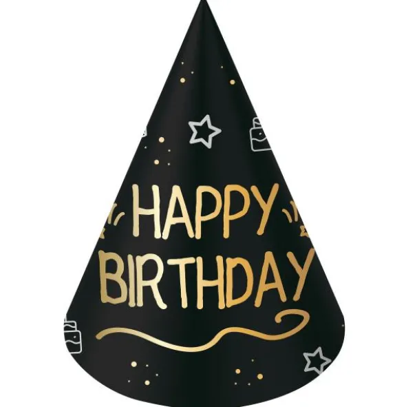Happy Birthday Partyhattar Svart 6-pack