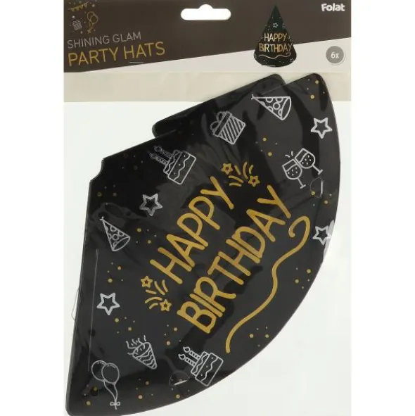 Happy Birthday Partyhattar Svart 6-pack