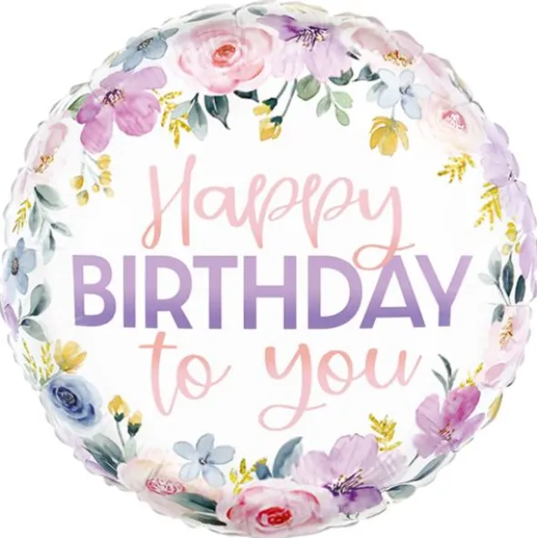 Happy Birthday Rund Blommig Folieballong