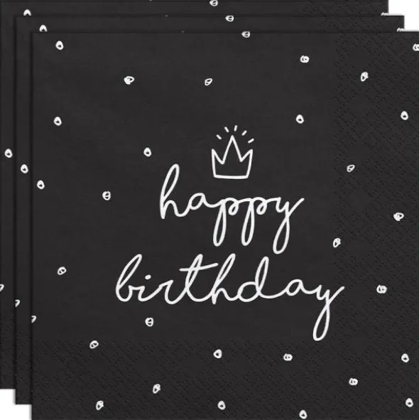 Happy Birthday Servetter med Prickar Svart