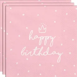 Happy Birthday Servetter med Prickar Rosa