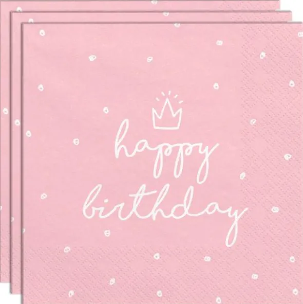Happy Birthday Servetter med Prickar Rosa
