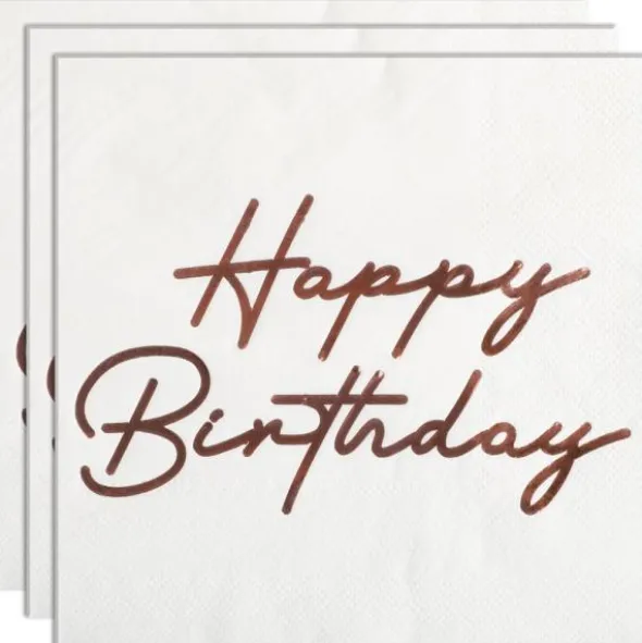 Happy Birthday Servetter Roséguld 16-pack
