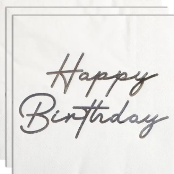 Happy Birthday Servetter Silver 16-pack