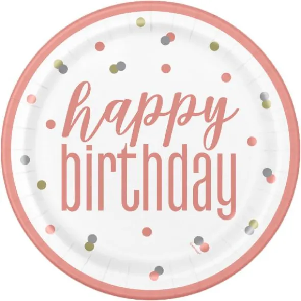 Happy Birthday Tallrikar Vit & Rosa