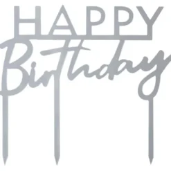 Happy Birthday Tårtdekoration Silver