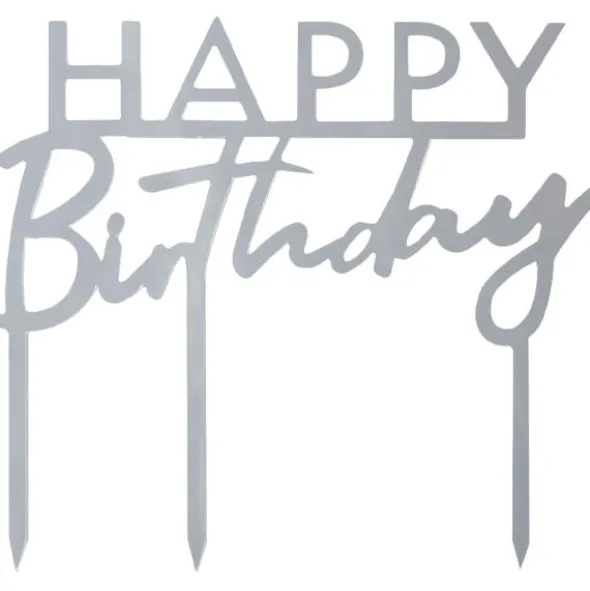 Happy Birthday Tårtdekoration Silver