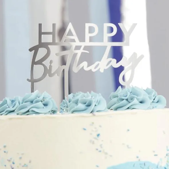 Happy Birthday Tårtdekoration Silver