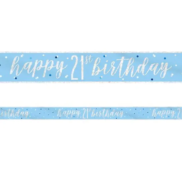 Happy 21th Birthday Banderoll Blå & Silver