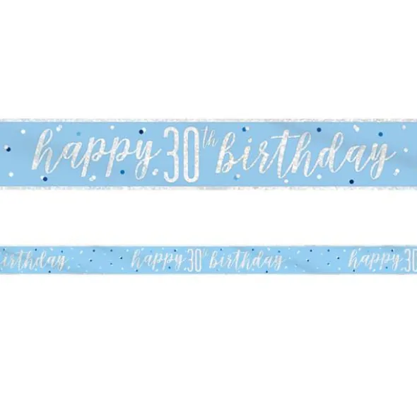 Happy 30th Birthday Banderoll Blå & Silver