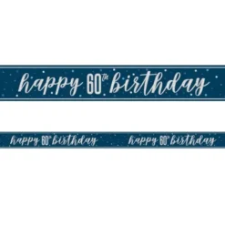 Happy 60th Birthday Banderoll Blå & Silver