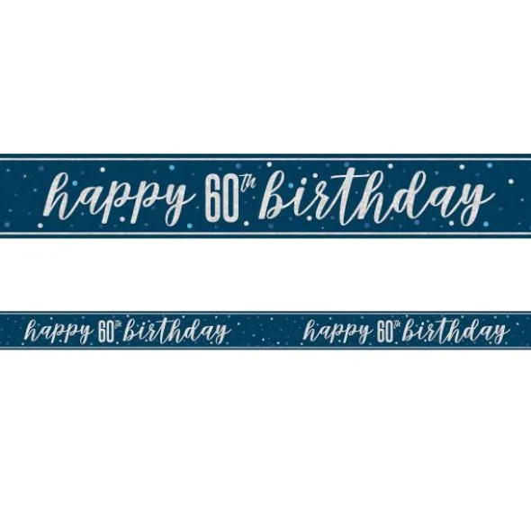 Happy 60th Birthday Banderoll Blå & Silver