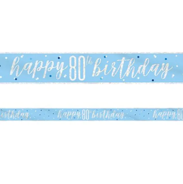Happy 80th Birthday Banderoll Blå & Silver
