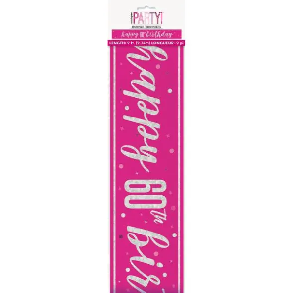Happy 60th Birthday Banderoll Rosa & Silver