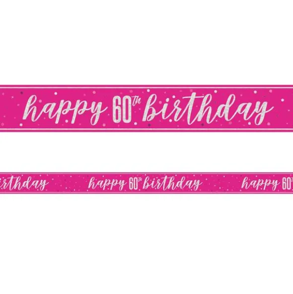 Happy 60th Birthday Banderoll Rosa & Silver