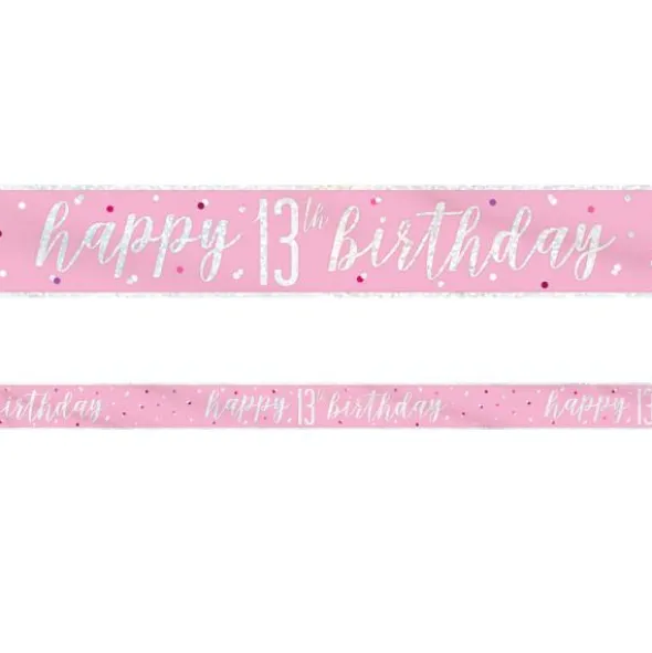 Happy 13th Birthday Banderoll Rosa & Silver