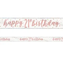 Happy 21th Birthday Banderoll Vit & Roséguld
