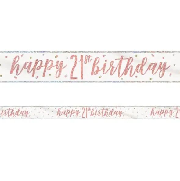Happy 21th Birthday Banderoll Vit & Roséguld